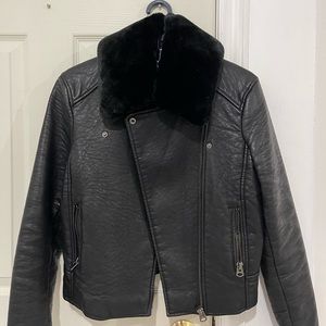 TopShop Faux Leather coat with fur collar